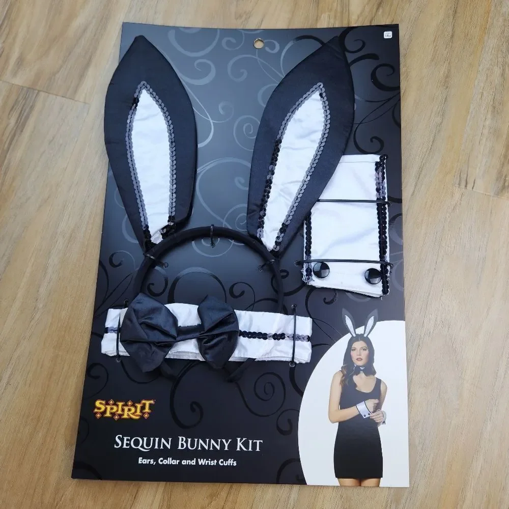 🔸️NIB Spirit Black & White Sequined Playboy Bunny Costume Kit - Picture 2 of 12